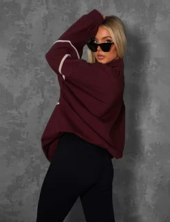 MANHATTAN SLOGAN HALF ZIP PULLOVER SWEATSHIRT BURGUNDY -Chic Step Shop kaiiajan00107Jan262023copy scaled