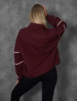 MANHATTAN SLOGAN HALF ZIP PULLOVER SWEATSHIRT BURGUNDY -Chic Step Shop kaiiajan00147Jan262023copy scaled