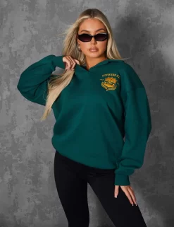 Sports Club Embroidered Badge Oversized Rugby Sweatshirt Forest Green -Chic Step Shop kaiiajan00352Jan262023copy scaled