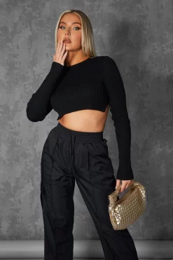 Open Chain Back Knitted Crop Top Black -Chic Step Shop kaiiajan0155Jan262023 scaled