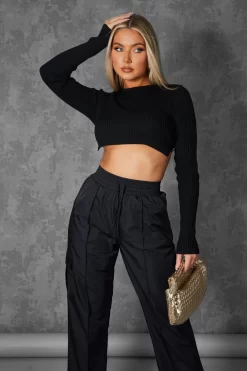 Open Chain Back Knitted Crop Top Black -Chic Step Shop kaiiajan0158Jan262023 scaled