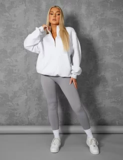 Oversized Half Zip Pullover Pocket Front Sweatshirt Oatmeal Marl -Chic Step Shop kaiiajan20230137 scaled