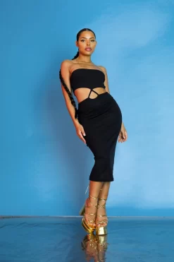 Strapless Bandeau Cut Out Detail Midi Dress Black -Chic Step Shop kaiiaxpd 395 scaled