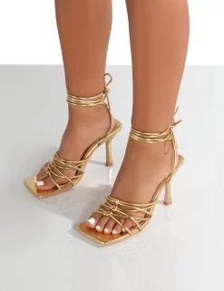 Keri Gold Metallic Pu Strappy Lace Up Mid Heels 7 Keri Gold Metallic Pu Strappy Lace Up Mid Heels -Chic Step Shop kerigolddetail