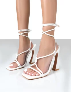 Lori White Strappy Lace Up Square Toe Heels -Chic Step Shop loriwhitedetail