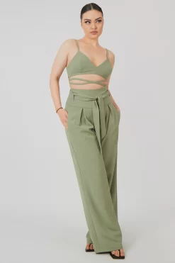 Premium Tie Wrap Detail Bralet Sage -Chic Step Shop mtop0021 4475