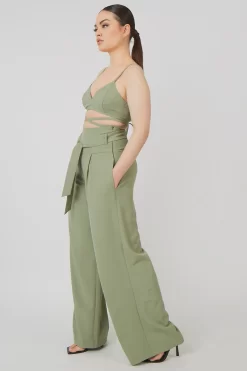 Premium Tie Wrap Detail Bralet Sage -Chic Step Shop mtop0021 4498
