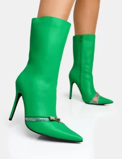 Pitstop Green Pu Zip Detail Pointed Toe Stiletto Heel Ankle Boots -Chic Step Shop new4 scaled