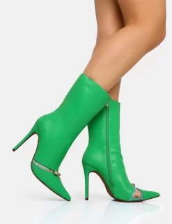 Pitstop Green Pu Zip Detail Pointed Toe Stiletto Heel Ankle Boots -Chic Step Shop new6 scaled