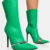 Pitstop Green Pu Zip Detail Pointed Toe Stiletto Heel Ankle Boots