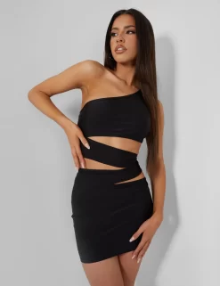 One Shoulder Asymetric Cut Out Mini Dress Black -Chic Step Shop pdc21.034226Mar212023copy
