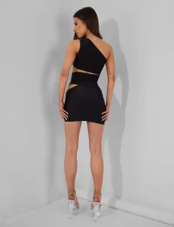 One Shoulder Asymetric Cut Out Mini Dress Black -Chic Step Shop pdc21.034233Mar212023copy scaled