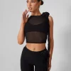 Rose Detail Sleeveless Mesh Top Black