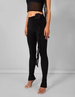 Rose Detail Slinky Trouser Black -Chic Step Shop pdc21.034576Mar212023copy scaled