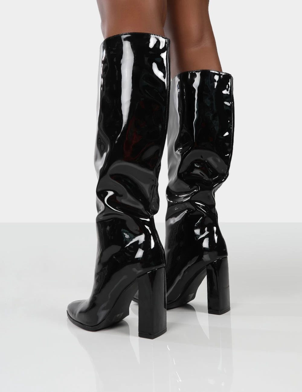 Posie Black Patent Wide Fit Knee High Block Heel Boots 2 Posie Black Patent Wide Fit Knee High Block Heel Boots - Image 2