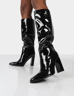 Posie Black Patent Wide Fit Knee High Block Heel Boots 6 Posie Black Patent Wide Fit Knee High Block Heel Boots -Chic Step Shop posiepatent0111