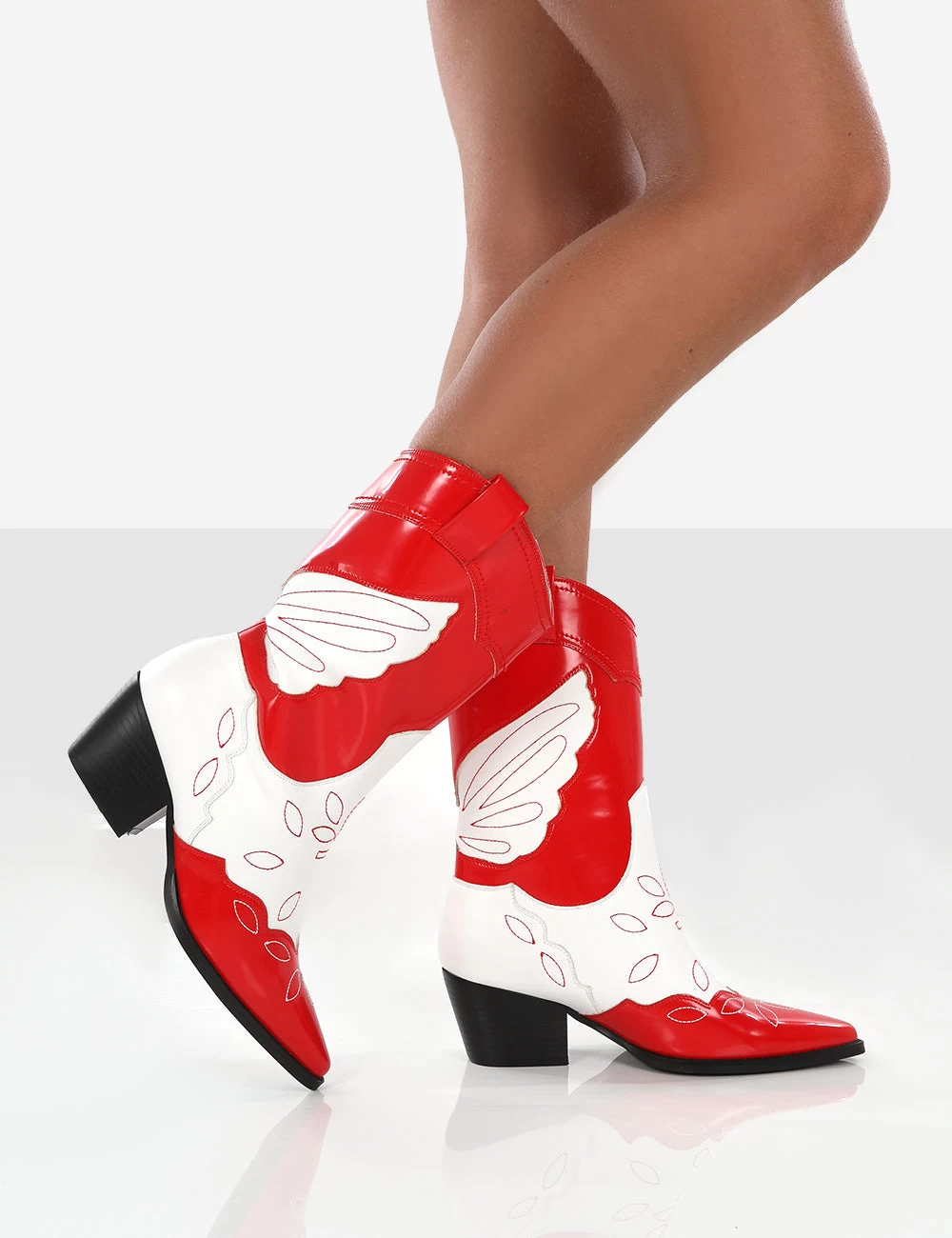 Howdy Red Patent Pointed Toe Western Cowboy Block Ankle Boots 3 Howdy Red Patent Pointed Toe Western Cowboy Block Ankle Boots - Image 3
