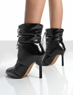 Reset Black Patent Puffer Drawstring Stiletto Heeled Boots 7 Reset Black Patent Puffer Drawstring Stiletto Heeled Boots -Chic Step Shop resetblackback