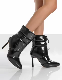 Reset Black Patent Puffer Drawstring Stiletto Heeled Boots 6 Reset Black Patent Puffer Drawstring Stiletto Heeled Boots -Chic Step Shop resetblackwalking