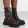 Restrain Chocolate Pu Chain Detail Platform Chunky Sole Ankle Boot