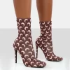 Saturn Return Brown Pointed Toe Stiletto Printed Sock Boots