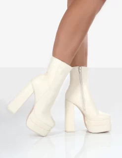 Supine Wide Fit Ecru Pu Chunky Platform High Heeled Block Ankle Boots -Chic Step Shop supineecruwalking 7dc668c9 c32c 4ecb b2d0 5bfa9076a2f5