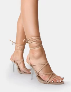 NOBU NUDE PU LACE UP ROUND TOE PERSPEX STILETTO HEELS -Chic Step Shop z5 scaled